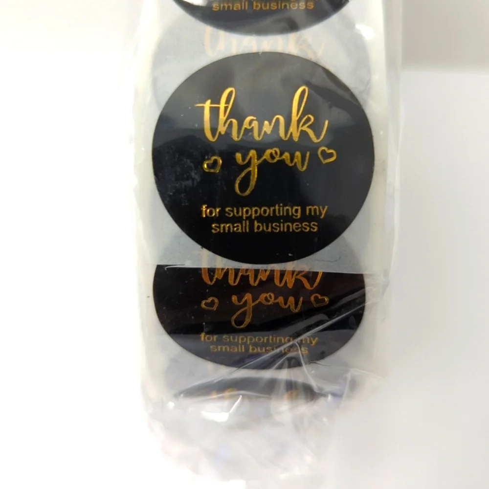🌻NEW Thank You One-Inch Jet Black and Gold Stickers 500 Count Roll
